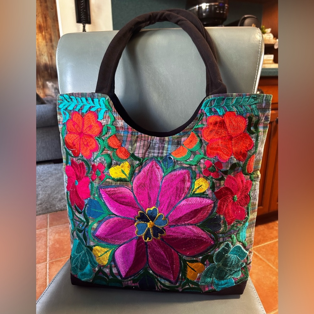 Floral Embroidered Tote Bag